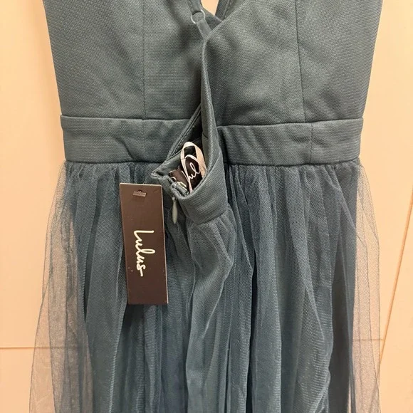 Lulus Rare Beauty Hunter Green Tulle Backless Maxi Dress M - Picture 6 of 9